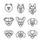 Dogs breeds linear icon set. Pomeranian spitz, Pug, Husky, Dachshund, Beagle, German Shepherd, Labrador, French, English