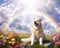 Dogs and cats live in a heavenly paradise where they play.