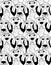 Dogs characters emotions black and white seamless pattern.