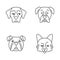 Dogs cute kawaii linear characters