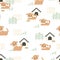Dogs Family Garden Vector Graphic Illustration Seamless Pattern