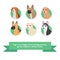 Dogs flat icons set with french bulldog cockapoo beagle german shepherd labrador husky. vector illustration