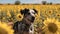 Dogs Frolicking near a Sunflower Meadow. Generative AI