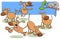 Dogs group in park cartoon illustration