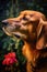 dogs nose sniffing a flower in a garden