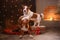 Dogs Nova Scotia Duck Tolling Retriever and Jack Russell Terrier Christmas, new year, holidays and celebration