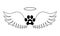 Dogs paw with angel wings, halo and heart inside. Pet memorial concept. Printable and cuttable graphic design for tattoo