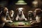 Dogs playing poker in a cozy atmosphere. Generative AI