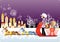 dogs pulling a girl on a sleigh. Vector illustration decorative design