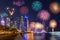 Doha, Qatar, with fireworks for a celebration event