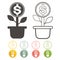 Dolar money tree green with icons set Vector Currency