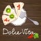 Dolce Vita. cakes with fruits on wooden background