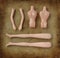Doll body parts on a vintage background