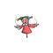 Doll buffoon in red clothing and cap. Raster illustration in flat cartoon style