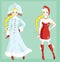 Doll dressed as Snow Maiden and Santa Claus girl