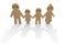 Doll family. Wooden family. 4 dolls. Hold hands. 3D rendering