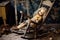 doll lying on a dusty, aged rocking chair