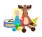 Doll and Reindeer Christmas Toys Vector Illustration