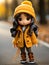 a doll wearing a yellow coat and brown boots