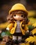 a doll wearing a yellow jacket and brown hat