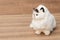 Doll White cat on wooden table background