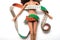 Doll wrapped in measuring tape on white background -  female fight for a perfect body - Dieting concept