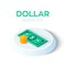 Dollar. 3D Isometric Dollar banknote and coin icon. Created For Mobile, Web, Decor, Print Products, Application. Perfect