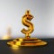 Dollar 3d render golden symbol design. World currency sign on pedestal. American money icon. Raster digital bitmap illustration.