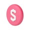 Dollar American currency coin cash money pink circle badge 3d icon realistic vector illustration