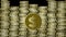 Dollar animation, golden coin with american dollar symbol moving on background composed of golden coins columns