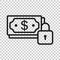 Dollar banknote with lock icon in flat style. Dollar cash safe vector illustration on white isolated background. Banknote bill