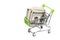 Dollar bills in the shopping cart trolley on white background. Idea: sale of goods, discounts, buying selling, going to the shop