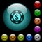 Dollar casino chip icons in color illuminated glass buttons