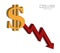 Dollar and chart, currency decline, money icon