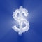 Dollar cloud sign with volume light on blue sky and sun. 3d illustration