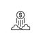 Dollar coin flying up in the sky outline icon