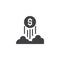 Dollar coin flying up in the sky vector icon