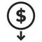 dollar coin money fall drop down rate decrease price payment value finance business illustration icon