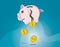 Dollar coins dropping out from broken piggy bank.Bankrupt concept illustration vector file