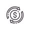 Dollar currency exchange icon. Vector black liner icon.