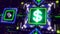 The dollar currency sign animation on cyber background. United States symbol.