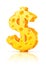 Dollar currency sign made of yellow porous cheese