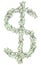 Dollar currency sign $ shaped with usd banknotes