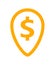 Dollar currency symbol in pin point for icon, coin dollar money yellow orange, dollar money symbol in pointer pin shape, dollar