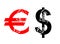 Dollar and Euro symbol with footprint.