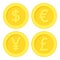 Dollar Euro Yen Pound Golden Coin Flat Icon