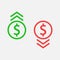 Dollar fall and growth icon design. Vector illustration, flat design. Isolated.