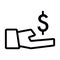 Dollar in hand vector icon. Black and white money illustration. Contour linear banking icon.