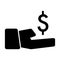 Dollar in hand vector icon. Black and white money illustration. Solid linear banking icon.