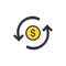 Dollar icon in circle arrow icon. bank, currency, cash, charge, exchange, finance, credit, payment symbol vector illustration